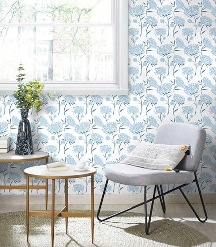 Hopepak Peel and Stick Wallpaper Floral Contact Paper Blue Floral Wallpapers - Image 2