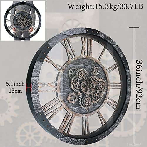 36 Inch Moving Gear Wall Clock, Oversized Wall Clocks, Clock Living Room Decor - Image 2