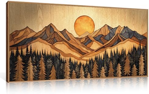 Boho Mountain Woodcut Framed Canvas Wall Art Set -20"x40" - Image 5