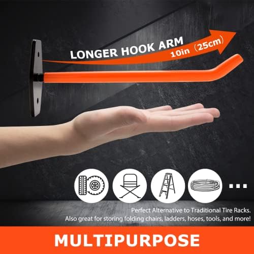 4 Pack 10-Inch Tire Wall Mount, Heavy Duty Garage Hooks - Image 2
