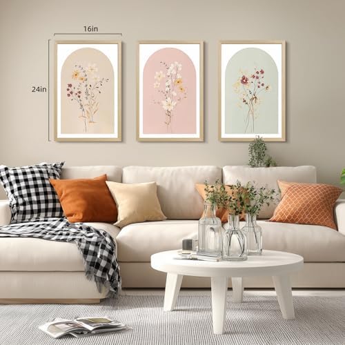 LERVR Wood Framed Botanical Wall Art Set of 3, Vintage Wildflower Canvas Print - Image 4