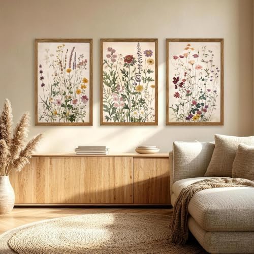 WRFON Botanical and Flower Canvas Wall Art, Framed Wildflower Wall Art Set of 3 - Image 2