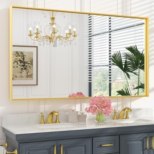 Keonjinn 60x36 Inch Gold Bathroom Mirror by Keonjinn