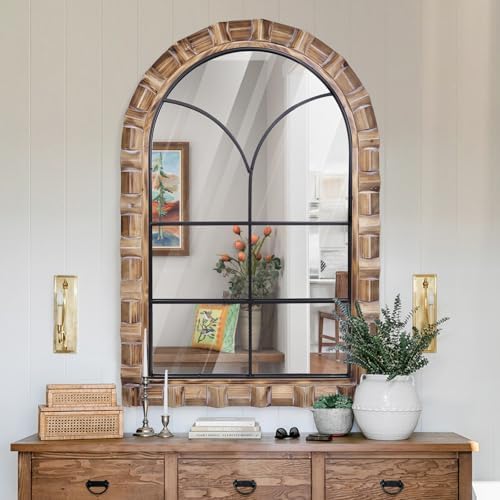 36x24 Inch Arched Window Pane Wall Mirror - Image 4