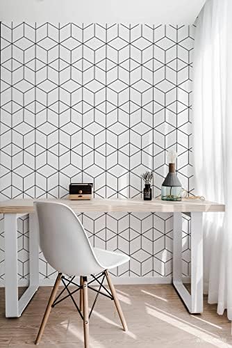 393"x17.3" Wallpaper Geometric Peel and Stick Wallpaper White and Black Contact - Image 2