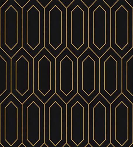 Safiyya 393"x17.3" Peel and Stick Wallpaper Gold and Black Wall Paper Geometric by SAFIYYA