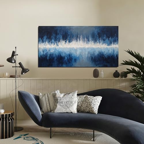 YISXINOAG Deep Blue Abstract Wall Art Modern Calm Cool Tones Canvas 20"X40" - Image 4