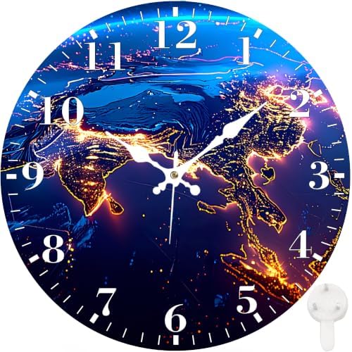 12" Silent Wall Clock, Round Wall Clock, Earth Night View by Unknown