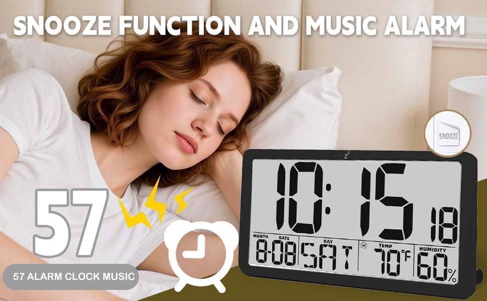 Large Digital Wall Clock, Battery Operated 9.72” LCD Alarm Clock - Image 6
