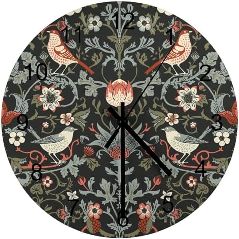 William Morris Wall Clock Silent Non Ticking Battery Operated, Vintage Art by LOMADIA