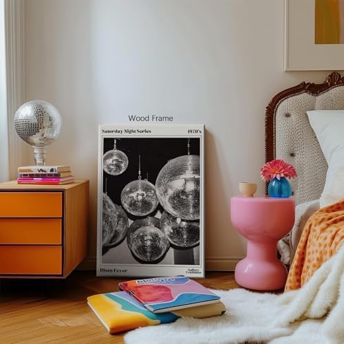 70s Disco Ball Wall Art 8x10in Wooden Framed Vintage Black and White Newspaper - Image 6
