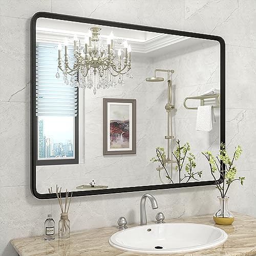 40x30 Inch Black Matte Framed Mirror by GOLOMO