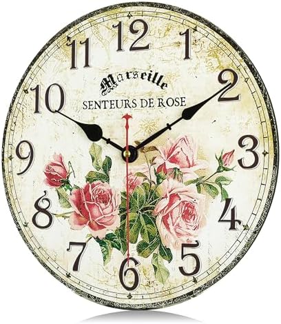 Lafocuse 12 Inch Silent Wooden Rustic Pink Rose Wall Clocks - Image 5
