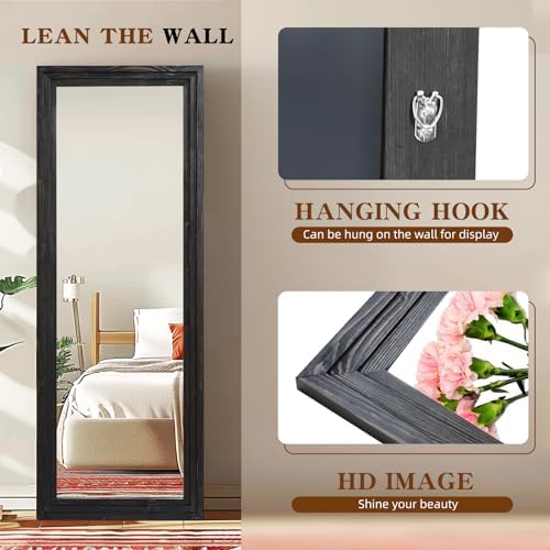 65x24in Full Length Mirror, 3-Tier Stepped Solid Wood Frame - Image 3