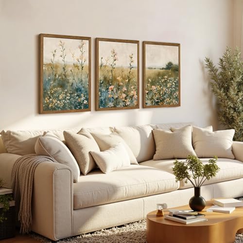 AVECCO 3 Pieces Vintage Wildflower Field Wall Art Framed Canvas 16x24 inch - Image 5