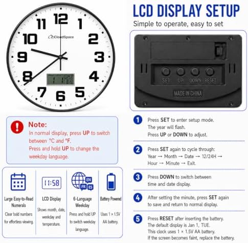 Cloud Space 12” Silent Wall Clock Battery Operated, Non Ticking Modern Wall - Image 6