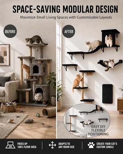 Wall Mounted Cat Furniture Combo of 5, 5 in 1 Cat Shelves - Image 4