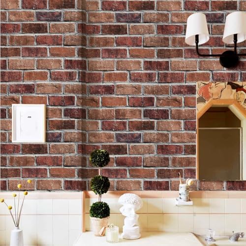 Rugreat Red Brick Peel and Stick Wallpaper Faux Brick Decor 17.3inW 591inL - Image 6