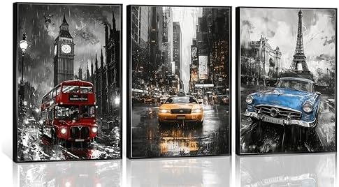 JWDXNOOK 3Pcs Color Car Canvas Prints Wall Art Unframed 12x16 inches by Unknown