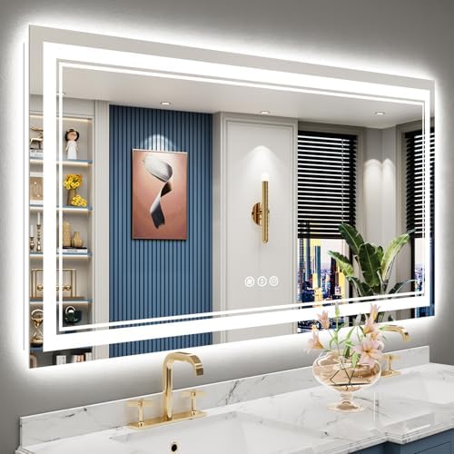 60x30 LED Bathroom Mirror, Backlit & Front Lit Lighted Mirror by Awandee