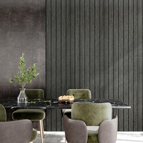 Wallercity Black/Grey Wood 3D Wall Panels Peel and Stick Faux Wooden Slat Wall - Image 2