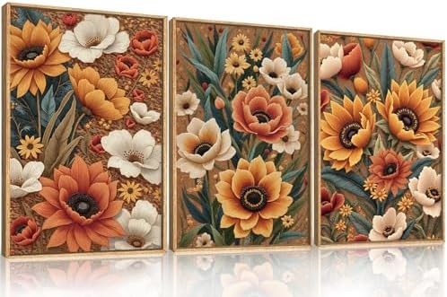 Large Boho Flower Botanical Framed Canvas Wall Art, Abstract Floral Wall Decor - Image 6