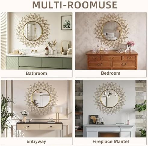 Sunburst Round Wall Mirror Modern Gold Frame Glam Home Decor 36" - Image 4
