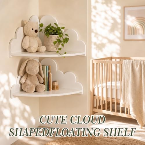 White Cloud Floating Corner Shelves Set of 2, Corner Shelves Wall Mounted - Image 3
