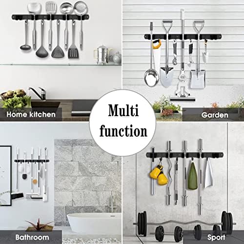 2 Pack Black Broom Holder Wall Mount, 5 Racks 4 Hooks Mop and Broom Holder - Image 7