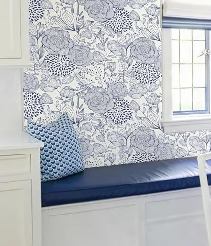 Wudnaye Navy Blue and White Floral Peel and Stick Wallpaper 16.9"×393" - Image 5