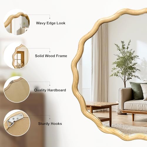 Round Wood Wavy Mirror for Wall - Image 3