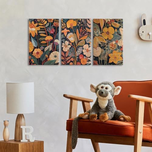 TBKHUDBI Burnt Orange Floral Canvas Wall Art, Mid Century Modern Wall Decor - Image 3