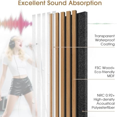 Acoustic Wood Slat Panels 2 Pack 106" x 12.6", Soundproof Wooden Wall Panels - Image 2