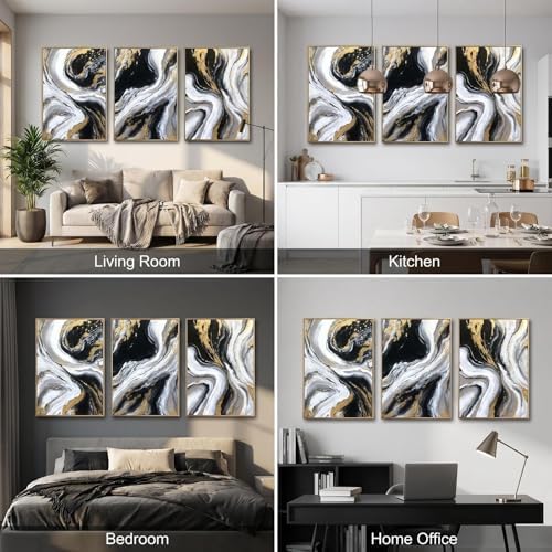 3D Textured Black and Gold Abstract Wall Art - Image 5