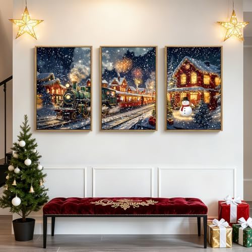 BINCUE Christmas Wall Art Winter Christmas Prints Framed Wall Painting Decor - Image 3