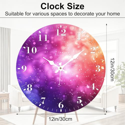 12" Silent Wall Clock, Round Wall Clock, Colorful Starry Sky - Image 2