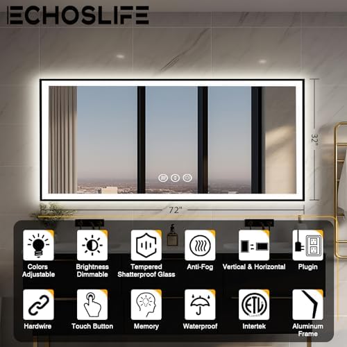 EchosLife 72x32 LED Bathroom Vanity Mirror - Image 2