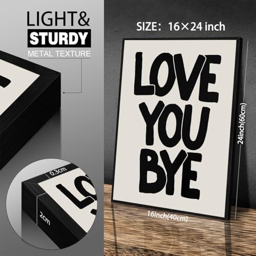 Love You Bye Quote Poster Black and White Love Wall Art 16x24 inch Black Framed - Image 2