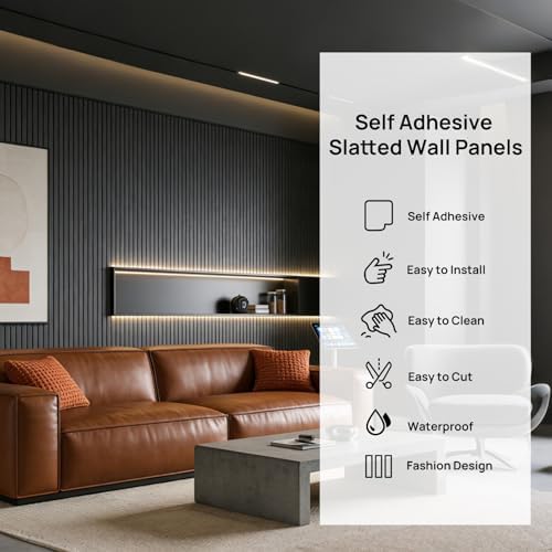 Peel and Stick Black Slat 3D Wall Panels 4"x98", Wood Acoustic Accent - Image 2