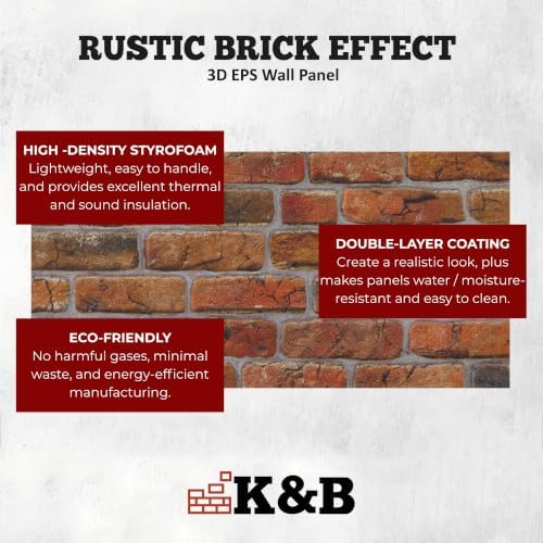 K&B Panels 3D Wall Panels, Rustic Brick Effect Styrofoam Wall Panelling Kit - Image 5
