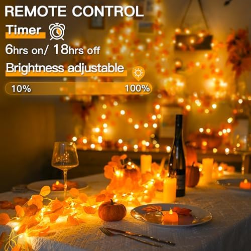 suddus Vine with Fairy Lights Battery Operated, 33ft 100 LED Eucalyptus Leaf - Image 3