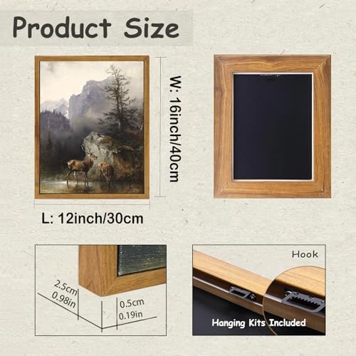 KBKBART Framed Mountain Deer Canvas Wall Art, Nature Landscape Paintings - Image 2