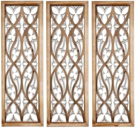 XIAOAIKA Boho Hand-Carved Ornate Geometric Wood Wall Art Panels by XIAOAIKA