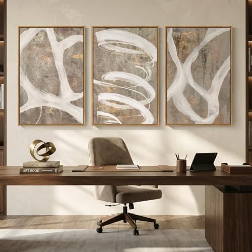 Large Framed Neutral Beige Abstract Wall Art - Image 5