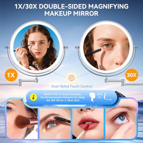 Auxmir 10″ 5000mAh 1X/30X Wall Mounted Lighted Magnifying Makeup Mirror - Image 5