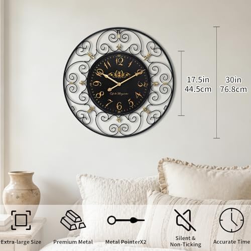 30 Inches Large Wall Clock, Farmhouse French Vintage Wall Clock, Silent Battery - Image 2