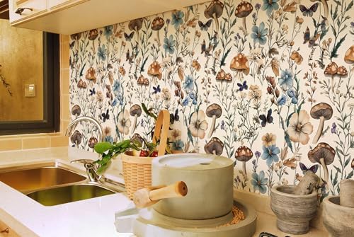 Froluya Mushroom Wallpaper Peel and Stick Vintage Floral 16.9" x 590.5" - Image 3