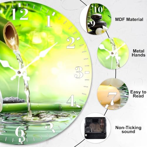 12" Silent Wall Clock, Round Wall Clock, Zen Stones and Flowers - Image 3