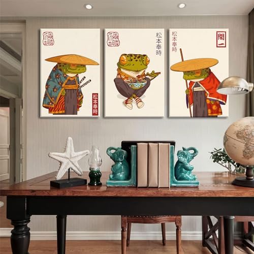 Japanese Frog Wall Art Set of 3, Samurai Canvas Prints, 12x16 in - Image 6