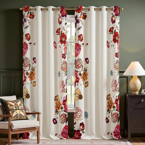 jinchan Beige Floral Blackout Curtains 96 Inch Vintage Grommet 2 Panels by JINCHAN
